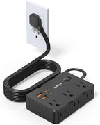 Flat Plug Power Strip Surge Protector, 5ft Ultra Thin Extension Cord with 4 USB Wall Charger(2 USB C Port), 6 Widely-Spaced Outlets Power Strip Compact for Travel, Office, Dorm Room Essentials (Black)