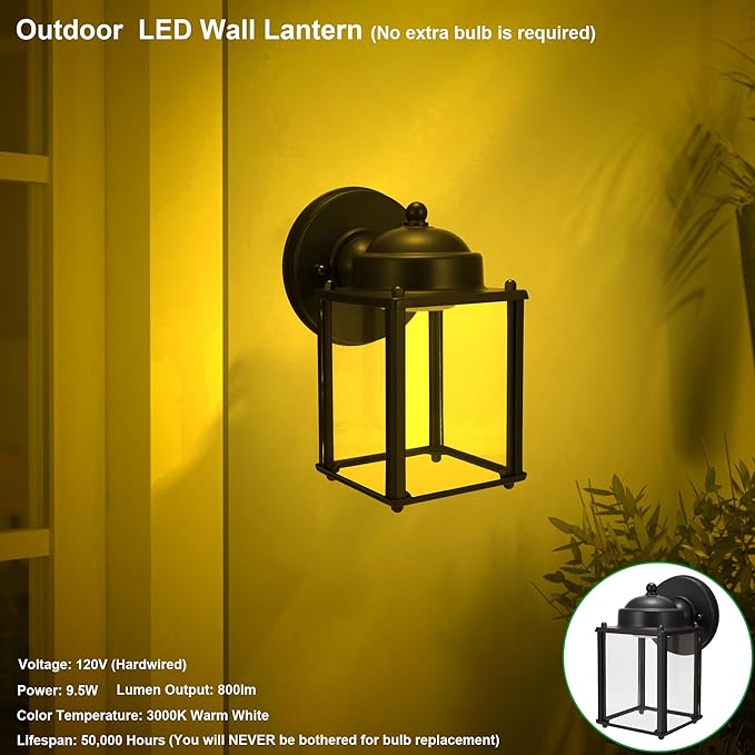 LIT-PaTH Outdoor LED Wall Lantern, Wall Sconce Porch Lighting Fixture, 3000K Warm White, 9.5W 800 Lumen, Aluminum Housing Plus Glass, Bronze Finish-2 Pack
