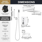 Lava Odoro Modern 3-Setting Square Shower and Tub Faucet Set with Shower Head and Handheld Sprayer Chrome, Rainfall Shower System with Tub Spout, Shower Valve Trim Kit, Chrome, SF103-C-T