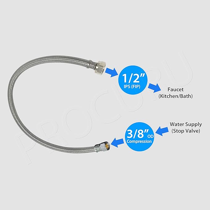 [4-Pack] PROCURU 16-Inch (1.3Ft) x 3/8" Comp x 1/2" FIP Faucet Hose Connector, Stainless Steel Braided Supply Line, Certified Safe (9SF16-4P)