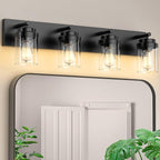 IZORRO Bathroom Vanity Light Fixture, 4-Light 27.5 Inch Matte Black Bathroom Light Fixtures Over Mirror, with Clear Glass Shade, Modern Farmhouse Vanity Lights, Rustic Restroom Lighting Fixtures