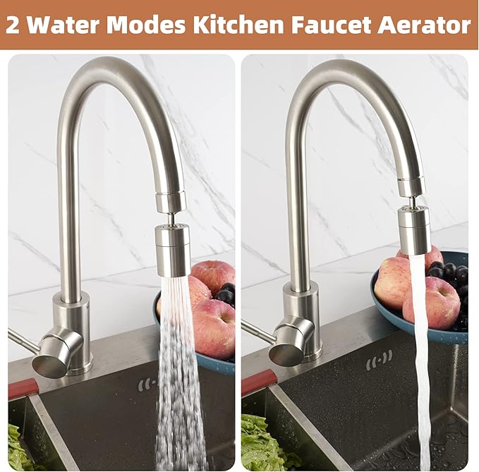 Hibbent Dual-function NSF/ANSI/CAN 61 Certified Faucet Aerator, CUPC Certification Rotate Kitchen Sink Aerator Sprayer Head 360° Swivel Sink Sprayer Attachment-55/64" Female Thread-Brushed Nickel