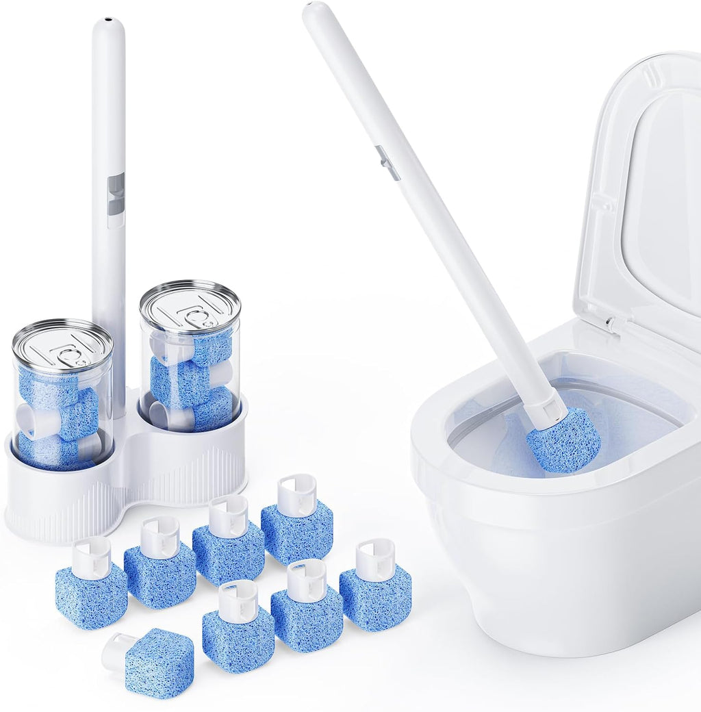 8 Pack Pumice Stone Toilet Bowl Set with 18 in Extra Long Handle,White Holder Case,Pumice Stone for Cleaning, for Cleaning Toilets, Bathtubs, Grills, Swimming Pools, Sinks