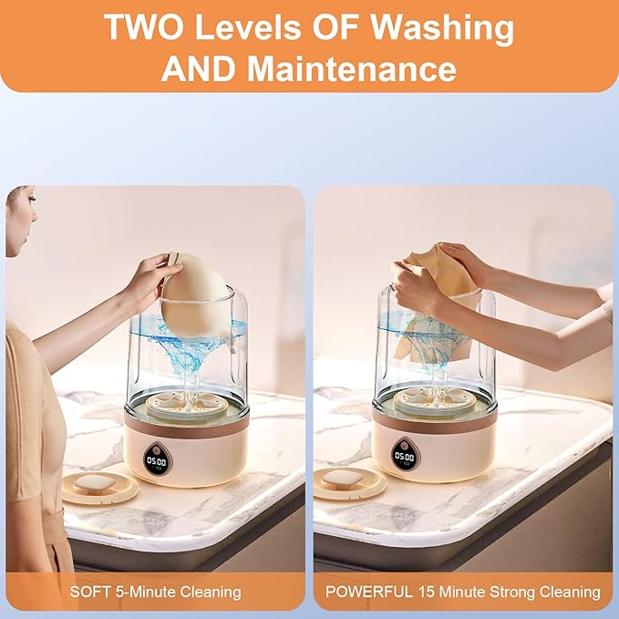 Portable Washing Machine, 1.5L Underwear Washer Rechargeable Cordless Makeup Sponges Cleaner Deep Clean Socks, Underwear, Baby Clothes, Washing Machine for Apartment, Dorm, Camping (Beige)