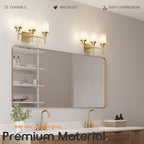 Bathrom Light Fixtures Modern Gold 3 Vanity Lights Over Mirror, Wall Lamps with White Frosted Glass Shade for Toilet Washroom Bath T001GD-L3