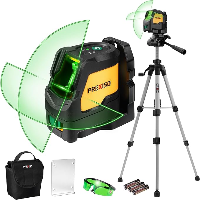 Prexiso Laser Level with Tripod, IP54 Professional 150 Wide Angle - 100Ft Cross Laser Line Tool for Construction, Ceiling Alignment, Floor Tile