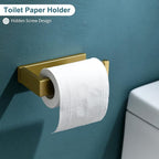 TNOMS 4-Piece Modern Gold Bathroom Hardware Accessories Set - Towel Bar & Holder, Stainless Steel, Wall Mounted, 23.6 Inch