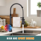 Kitchen Faucet with Pull Down Sprayer, Hurran Commercial Stainless Steel Kithcen Faucets, Single Handle Spring Faucets for Kitchen Sink, Sink Faucet for Farmhouse Wet Bar or RV, Matte Black