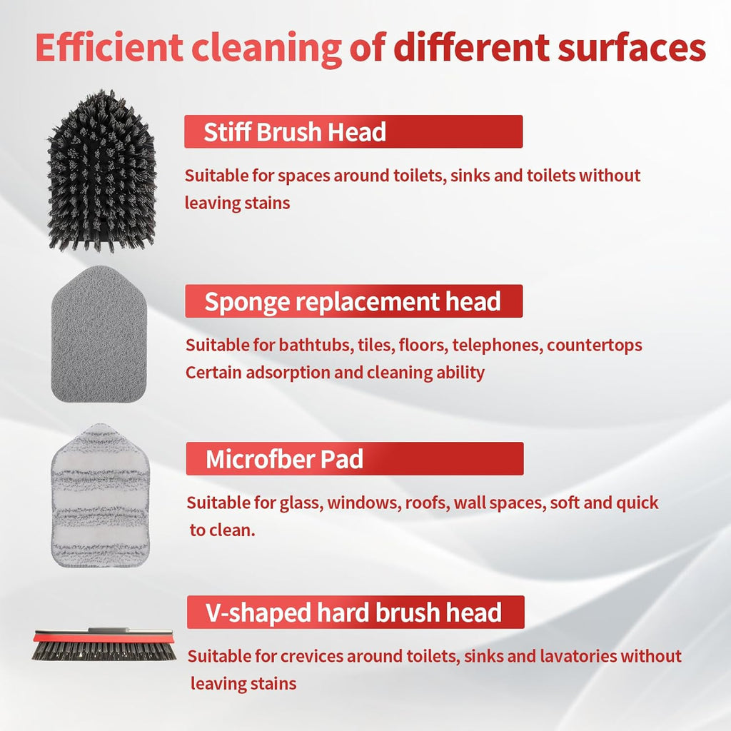 Tile Tub Scrubber Brush No Scratch with 4 Different Function Cleaning Heads and 51" Long Handle- Shower Scrubber for Cleaning Bathroom Kitchen Toilet Wall,Bathtub,Sink，Floors, Walls, mats, Ceilings