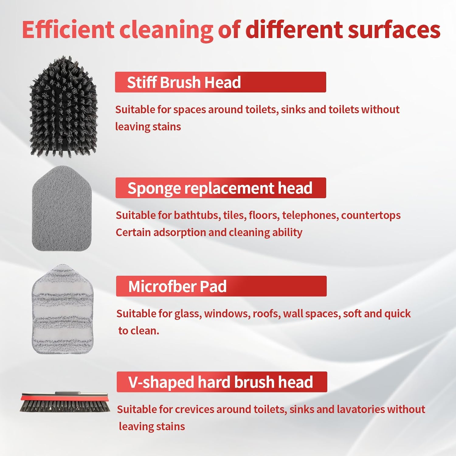 Tile Tub Scrubber Brush No Scratch with 4 Different Function Cleaning Heads and 51" Long Handle- Shower Scrubber for Cleaning Bathroom Kitchen Toilet Wall,Bathtub,Sink，Floors, Walls, mats, Ceilings