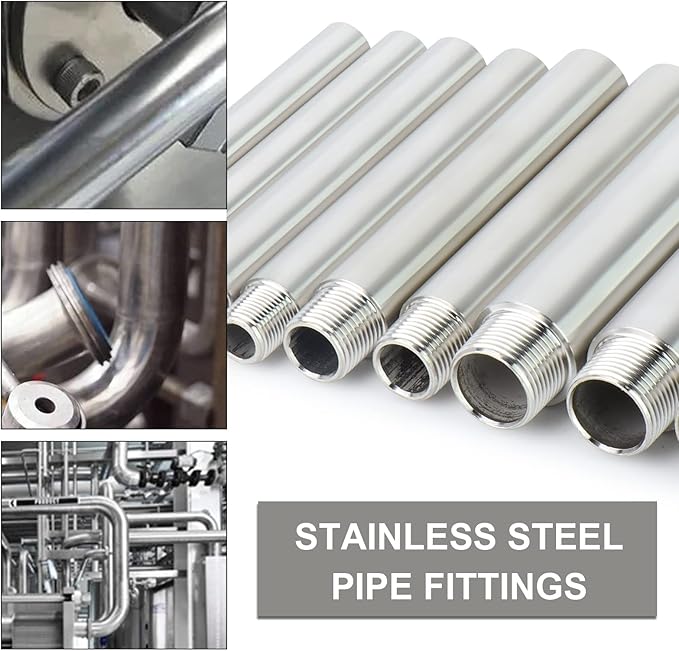 TAISHER 4PCS Stainless Steel Pipe Fittings, 1/4" NPT Male x 1/4" NPT Female Threaded, 4" Length Nipple Cast Pipe