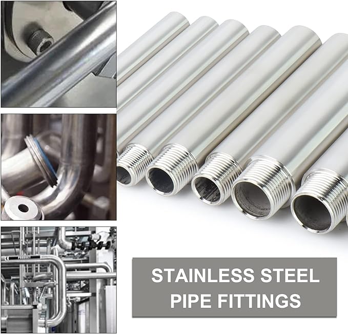 TAISHER 2PCS Stainless Steel Pipe Fittings, 3/8" NPT Male x 3/8" NPT Female Threaded, 12" Length Nipple Cast Pipe