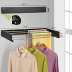 Wall Mounted Laundry Drying Rack, Retractable Clothes Drying Rack for Bathroom with Wall Template, 5 Stainless Rods Heaving 60 lb Capacity (Black, 31.5")