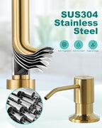 Kitchen Sink Faucet with Soap Dispenser: Brushed Gold Kitchen Faucets with Pull Down Sprayer - Stainless Steel Single Handle Kitchen Faucet with Deck Plate for Farmhouse RV Laundry