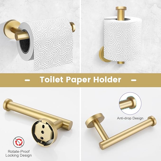 YACVCL Brushed Gold 4-Piece Bathroom Hardware Set,Bathroom Towel Bar Set,SUS304 Stainless Steel Bathroom Accessories Set Wall Mounted Towel Holder Set,27.5 Inch