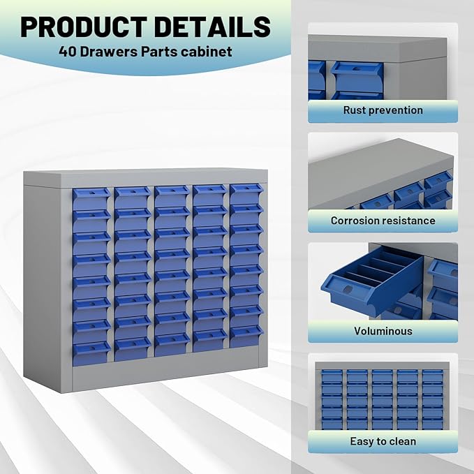 40 Drawer Tool Storage Cabinet with ABS Drawers, Bolt and Nut Organizer Parts Box, Hardware Shelving Unit for Garage and Workshop