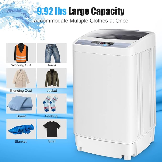 COSTWAY Portable Washing Machine, 12 Lbs Capacity Full-automatic Washer with 10 Wash Programs, LED Display, 8 Water Levels, Compact Laundry Washer and Dryer Combo for Home, Apartment, Dorm, RVs