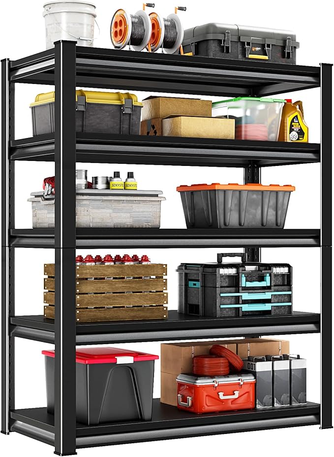 40" W Garage Shelving Heavy Duty, 2250LBS Loads Garage Storage Shelves Heavy Duty, 5-Tier Metal Shelving Units and Storage Racks, Industrial Utility Shelf,40" Wx18 Dx72 H, Black