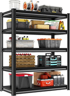 40" W Garage Shelving Heavy Duty, 2250LBS Loads Garage Storage Shelves Heavy Duty, 5-Tier Metal Shelving Units and Storage Racks, Industrial Utility Shelf,40" Wx18 Dx72 H, Black