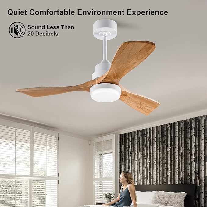 42 Inch Ceiling Fan with Light Remote Control, Wood Ceiling Fans with 3 Blade and Down Rod, 6 Speed DC Motor, Indoor Outdoor Ceiling Fan for Patio, Bedroom,Living Room, Office