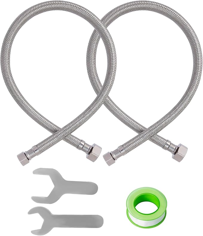 (2 Pack) SUNGATOR 24 Inch Faucet Supply Lines, 3/8" Female Comp Thread x 1/2" FIP Thread Sink Hose, 24" Stainless Steel Braided Faucet Supply Line for Bathroom, with 2 Wrenches and 1 Sealing Tape