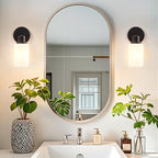 DLLT Wall Sconces Set of Two: Modern Bathroom Vanity Light Fixtures - Matte Black Vanity Lights with Milky White Glass Shade - Farmhouse Wall Lamp for Bedroom Living Room Mirror Hallway Kitchen