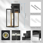 Kalium Porch Lights Outdoor Wall Light Fixture 2pcs, Matte Black, Wall Sconce 12.4 in, Toughened Frame, Clear Glass Shade, Waterproof Lanterns, Suitable for Patio, Exterior, Front, Door, Entryway