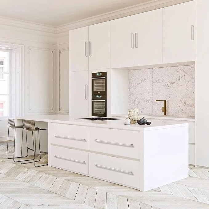 10 Pack 12.6 Inch(320mm) Hole Center Modern Satin Nickel Cabinet Pull Handle Timeless Vanity Drawer Pull Handle Classic Cabinet Hardware for Kitchen Bathroom, Screws Included, Nickel-B(12.6x10)