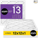 Simply 12x12x1 Air Filter, Merv 13, MPR 1500, 6 Pack, For Home AC Furnace & HVAC (Actual Size: 11.75"x11.75"x0.75") DUST, Pet, & Allergy Control