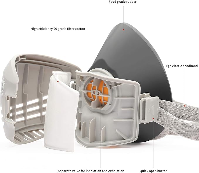 RANKSING Respirator Mask with Filters to Against Dust Gases Fumes Asbestos Organic Vapors Chemicals while Painting Spraying Sanding Welding Construct and Work Portable Protection PPE