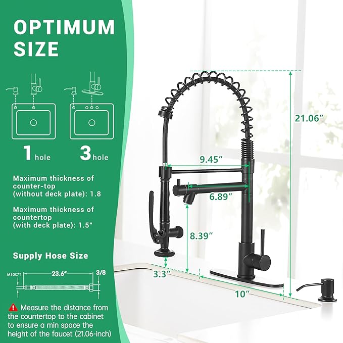 Fapully Commercial Pull Down Kitchen Sink Faucet with Sprayer Matte Black Single Handle Faucets for Kitchen Sink, Kitchen Faucet with Soap Dispenser and Deck Plack for 4 Hole