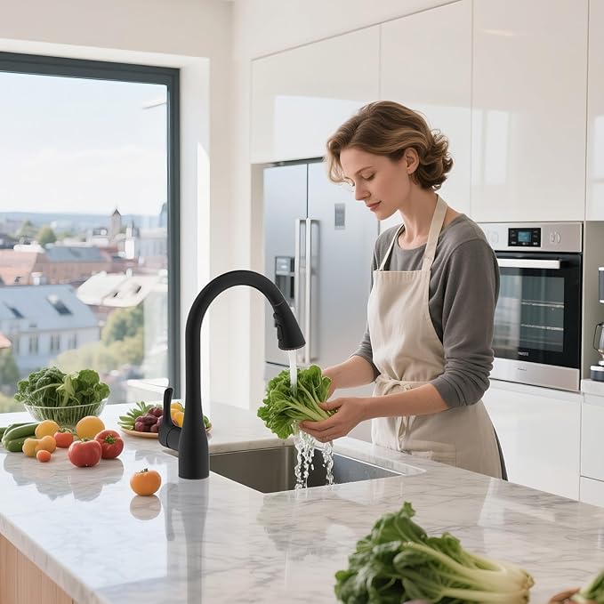 Hibbent Curved Pull Down Kitchen Faucet Head Replacement, 3-Function Kitchen Sink Spray Nozzle with 14 Adapters, Anti-Splash, Compatible with Kohler Bent Faucets, Oil-Rubbed Bronze