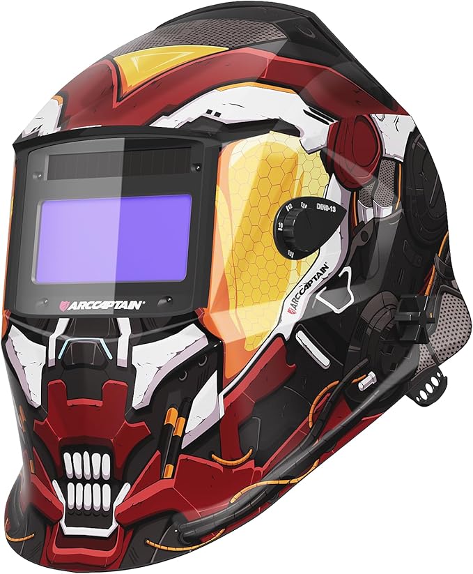 ARCCAPTAIN True Color Welding Helmet, 4 Arc Sensor Auto Darkening Welding Hood, Solar Powered Welding Mask, 1/1/1/1 Top Optical Clarity Welder Helmet, Wide Shade 4/9-13 for TIG MIG ARC, Radiant