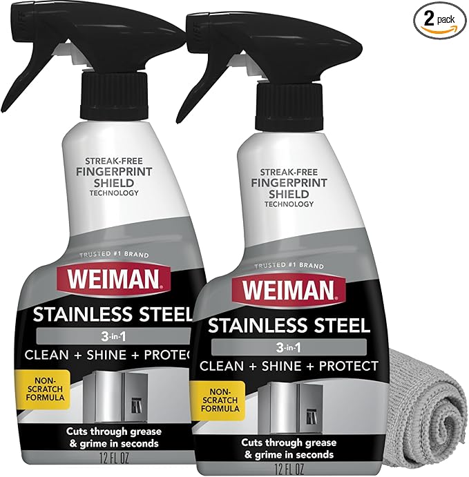 Weiman Stainless Steel Cleaner and Polish - 2 Pack - Removes Fingerprints, Residue, Water Marks and Grease from Appliances w/Buffing Towel