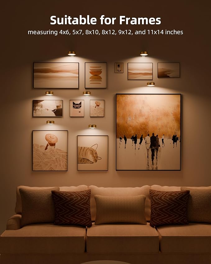EZVALO Picture Lights for Wall with Charging Station, Rechargeable Battery Magnetic Poster Lights with 3 Color Temps & 12 RGB, Remote Dimmable Timer Light, Wall Decor Light for Art Display (6 Pack)