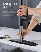 FORIOUS LED Kitchen Faucet with Pull Down Sprayer, Black Single Handle Stainless Steel Traditional Sink Faucets with LED Light Sprayer Head, Suitable for Farmhouse Laundry Camper Rv Bar