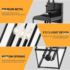 24" Extra Large Outdoor Wall Light 2 Packs, Black Exterior Lighting Fixtures Outdoor Porch Lantern Wall Mounted, Waterproof Modern Outside Wall Sconce, E12 3-Light Coach Lamp for House Patio Garage