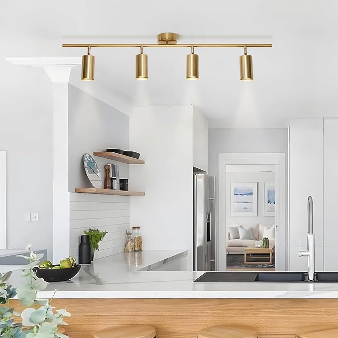 KCO Lighting 4-Light Flush Mount Track Lighting Fixtures Modern Kitchen Track Lights Brass Gold Ceiling Light Spotlight Mid Century Bar Spot Lights Indoor