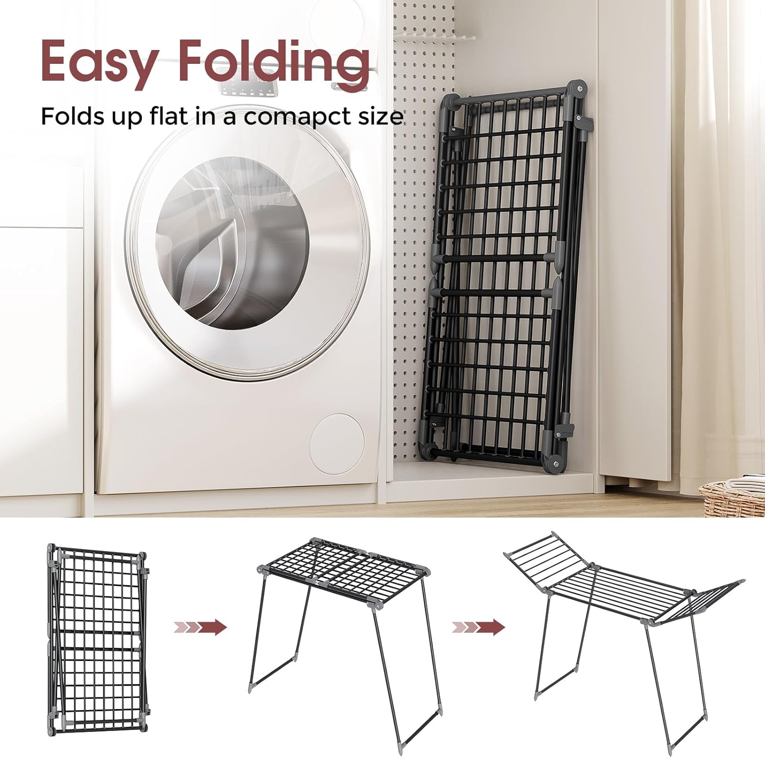 APEXCHASER Clothes Drying Rack Foldable, Large Drying Rack Clothing, Winged Laundry Rack Folding Indoor Outdoor, Metal Clothes Airer for Bedding Towel Sweater Heavy Duty, 68.9" X 23.6" X 41.3", Black