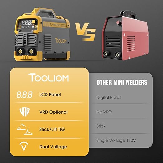 TOOLIOM 195A Stick Welder 110/220V Dual Voltage Lift TIG Welder LCD Display IGBT Inverter with Hot Start Arc Force VRD Welding Machine fits 5/32in. (4mm) Welding Rods