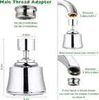 Faucet Sprayer Attachment with 2 Ball Joint, Big Angle Swivel Kitchen Sink Faucet Head Replacement, 4 Spray Models, 55/64-27UNS Famale Thread, Male Thread Adapter Included, Polished Chrome