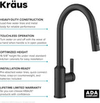 KRAUS Oletto Touchless Sensor Pull-Down Single Handle Kitchen Faucet in Matte Black, KSF-2830MB