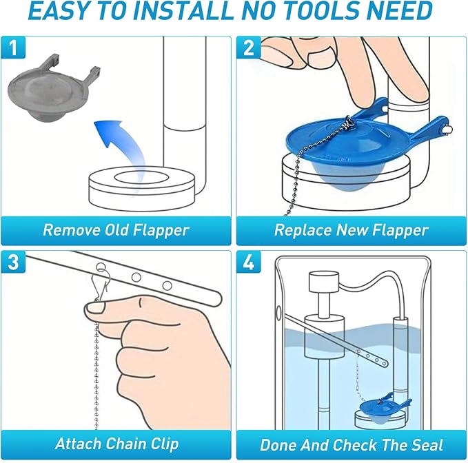 Toilet Flapper Replacement Kit - Premium Silicone Toilet Flusher Replacement Kit with Steel Chain, Universal American Standard Toilet Stopper Flapper 3 Inch, Fits for Various Toilet Types, Blue,1PCS