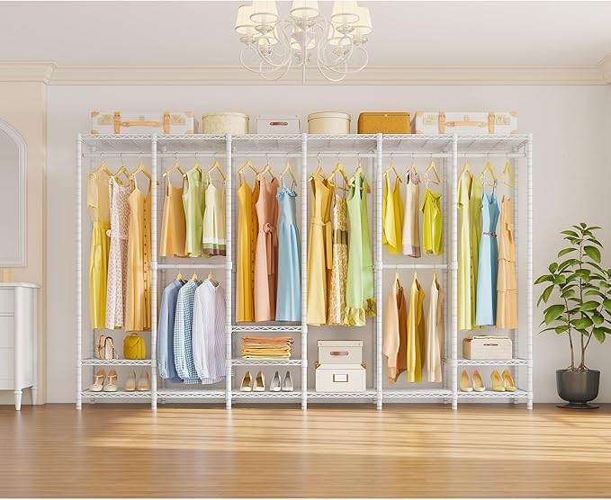 VIPEK V60 Extra Large Clothes Rack Portable Closet Rack Freestanding Wardrobe Heavy Duty Garment Rack Metal Closet for Hanging Clothes, Bedroom Storage Organizer, Max Load 1620lbs, White