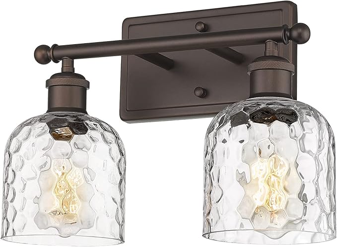 zeyu 2-Light Bathroom Vanity Light, Farmhouse Wall Sconce Lighting with Clear Hammered Glass, Oil Rubbed Bronze Finish, ZJF63B-2W ORB