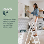 WOA WOA 4 Step Ladder, Foldable Ladder with Wide Pedals and Handle, Sturdy Ladders for Home and Kitchen with Anti-Slip Feet, Supports up to 330 lbs - White
