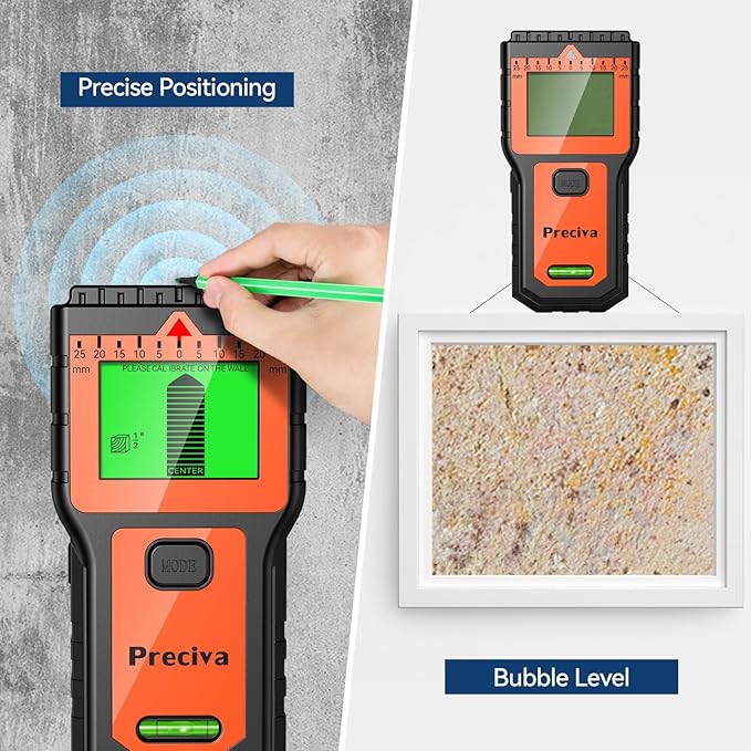 Stud Finder, Preciva Wall Scanner-8 in 1 Multifunctional Wall Detector with 6 Modes & 2 Functions for Studs, Wood, Metal, and AC Wires Detection (9V Battery Included)
