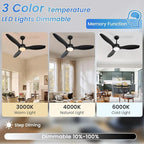 48 inch Ceiling Fans with Lights,Black Ceiling Fan with Light and Remote,3 Color Light,6 Speed,DC Motor,for Bedroom/Outdoor/Patios,Black