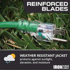 Iron Forge Cable Weatherproof 50 Ft Outdoor Extension Cord - 14/3 SJTW 15 Amp Heavy Duty Green Extension Cord 3 Prong - Lighted End