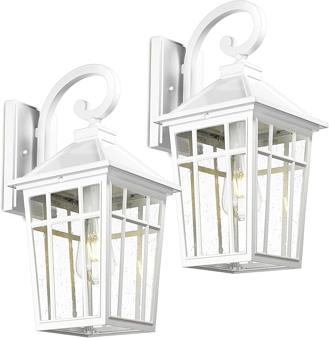 Darkaway Large Outdoor Wall Lights for House, 18inch Exterior Lighting Fixtures 2pcs Wall Mount Outdoor Porch Lights White Outdoor Sconce Lights with Seeded Glass for Hallway Garage
